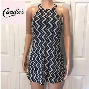 Candie’s Black & Silver Sparkle Zig Zag Halter Mini Dress Size Small